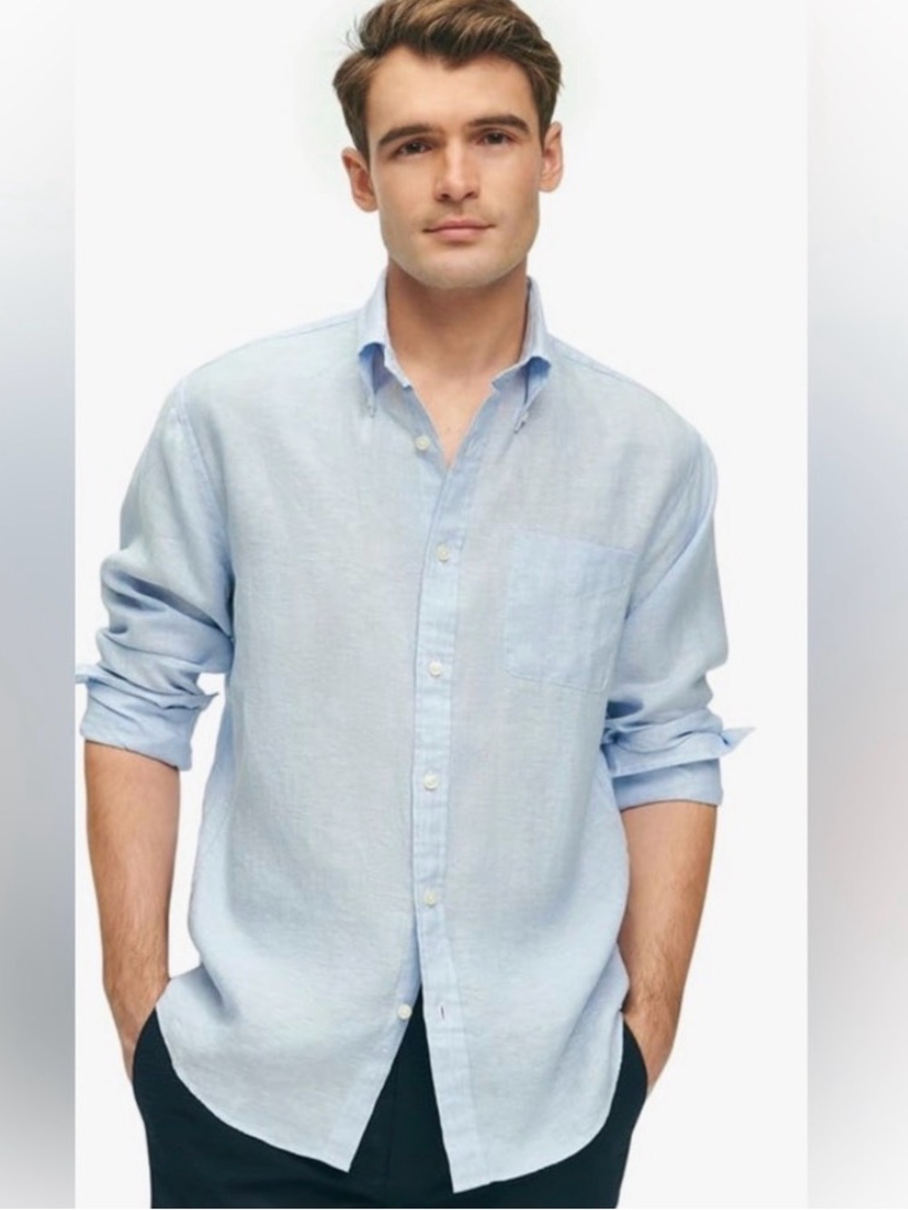 BROOKS BROTHERS Irish Linen Button Down Shirt Blue lightweight preppy summer S